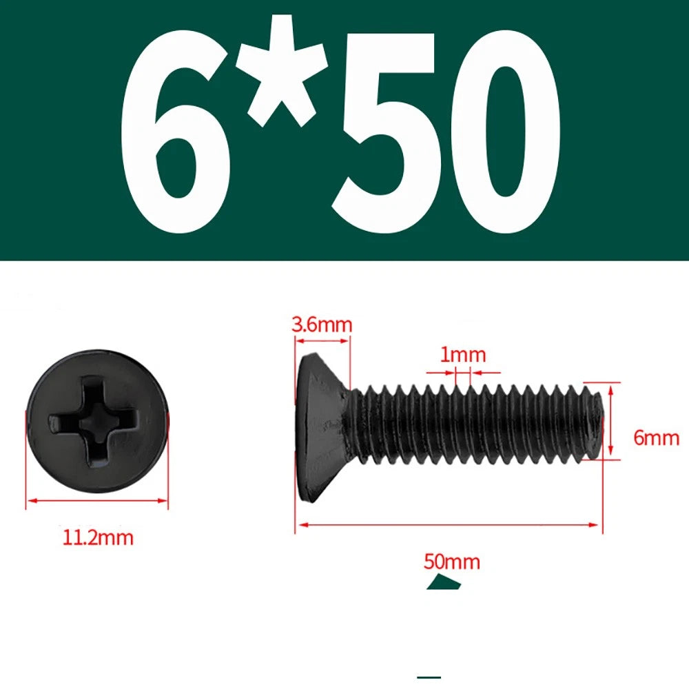 Black Phillips Flat Head Countersunk Machine Screws — Carbon Steel M1–M6