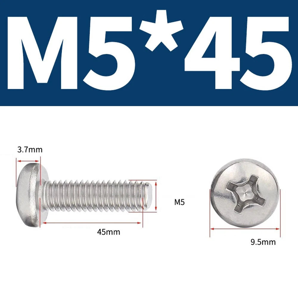 Phillips Pan Head Machine Screws — A4 Marine Grade Stainless Steel, DIN 7985 (M1.6–M10)