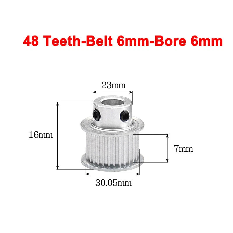 2GT Drive Pulley With Step 16 Tooth - 100 Tooth Bore 4mm - 25mm for 6mm Belt
