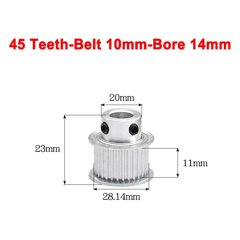 2GT Drive Pulley With Step 16 Tooth - 100 Tooth Bore 4mm - 25mm for 10mm Belt