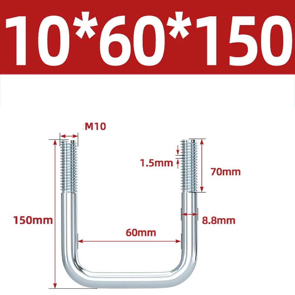 Square U-Bolts Galvanized Carbon Steel Fixing Clamp Bolt M6 M8 M10 M12 M14 M16