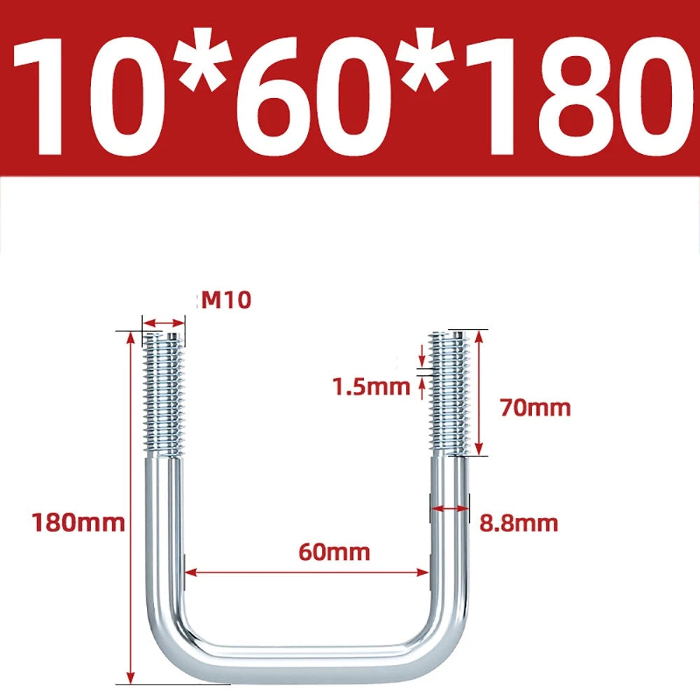 Square U-Bolts Galvanized Carbon Steel Fixing Clamp Bolt M6 M8 M10 M12 M14 M16