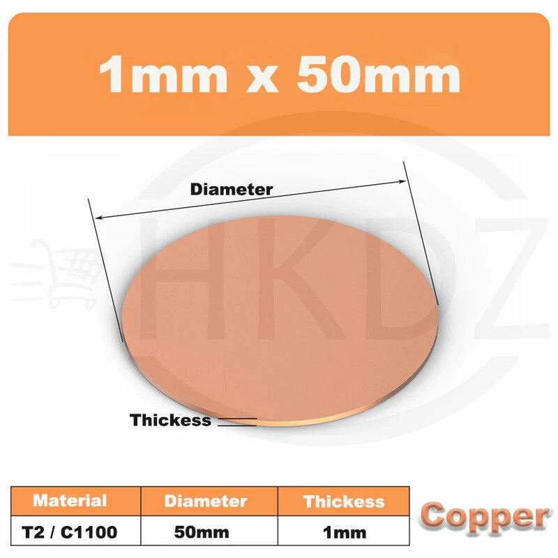 Solid Pure Copper Discs Blanks Round Plate Metal Sheet OD 10-300mm Thick 0.3-3mm