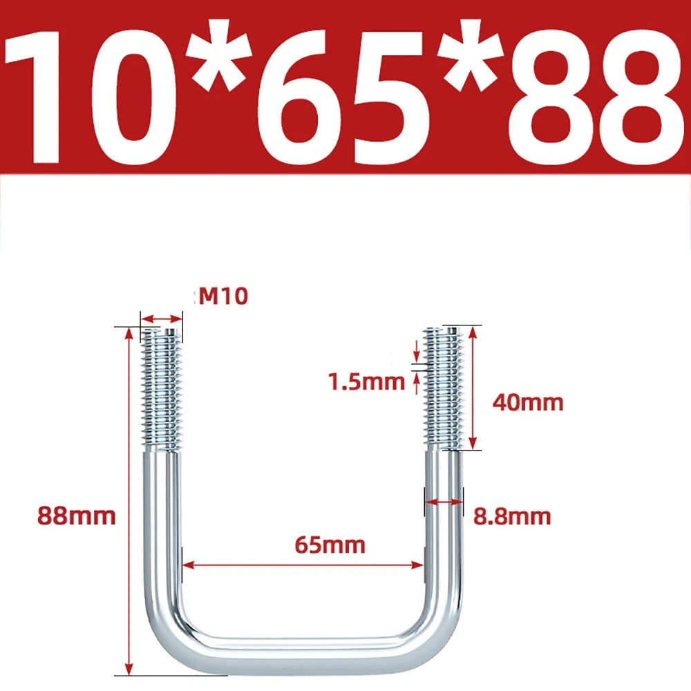 Square U-Bolts Galvanized Carbon Steel Fixing Clamp Bolt M6 M8 M10 M12 M14 M16