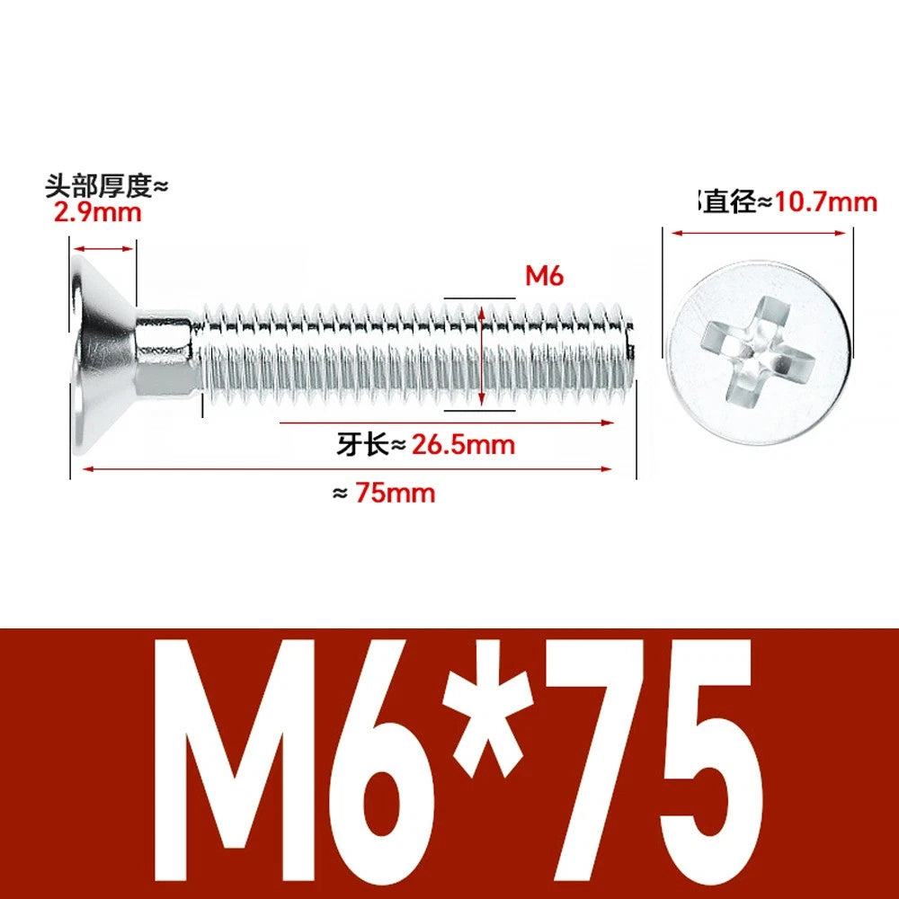 Countersunk Phillips Machine Screws – M2 to M12, White / Colour Zinc Plated, Carbon Steel
