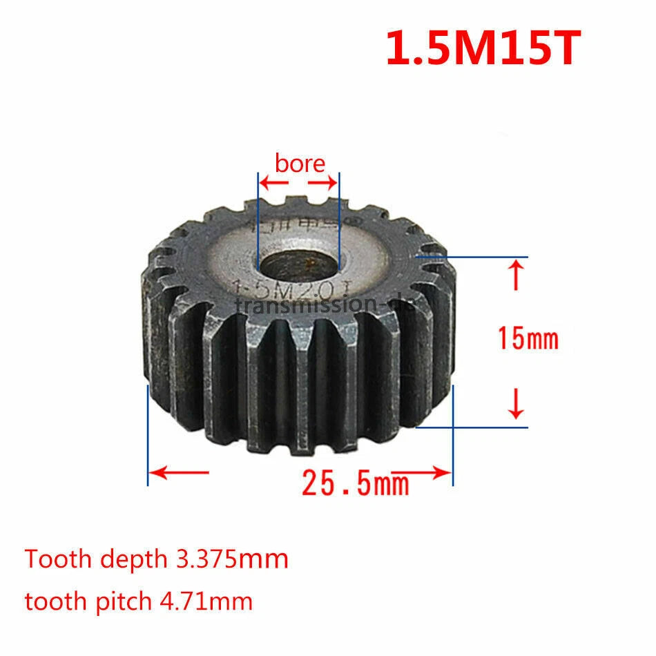 1/1.5 Mod 12T-150T Spur Gear 45# Steel Pinion Gear Thickness 1M-10mm 1.5M-15mm