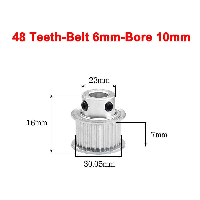 2GT Drive Pulley With Step 16 Tooth - 100 Tooth Bore 4mm - 25mm for 6mm Belt