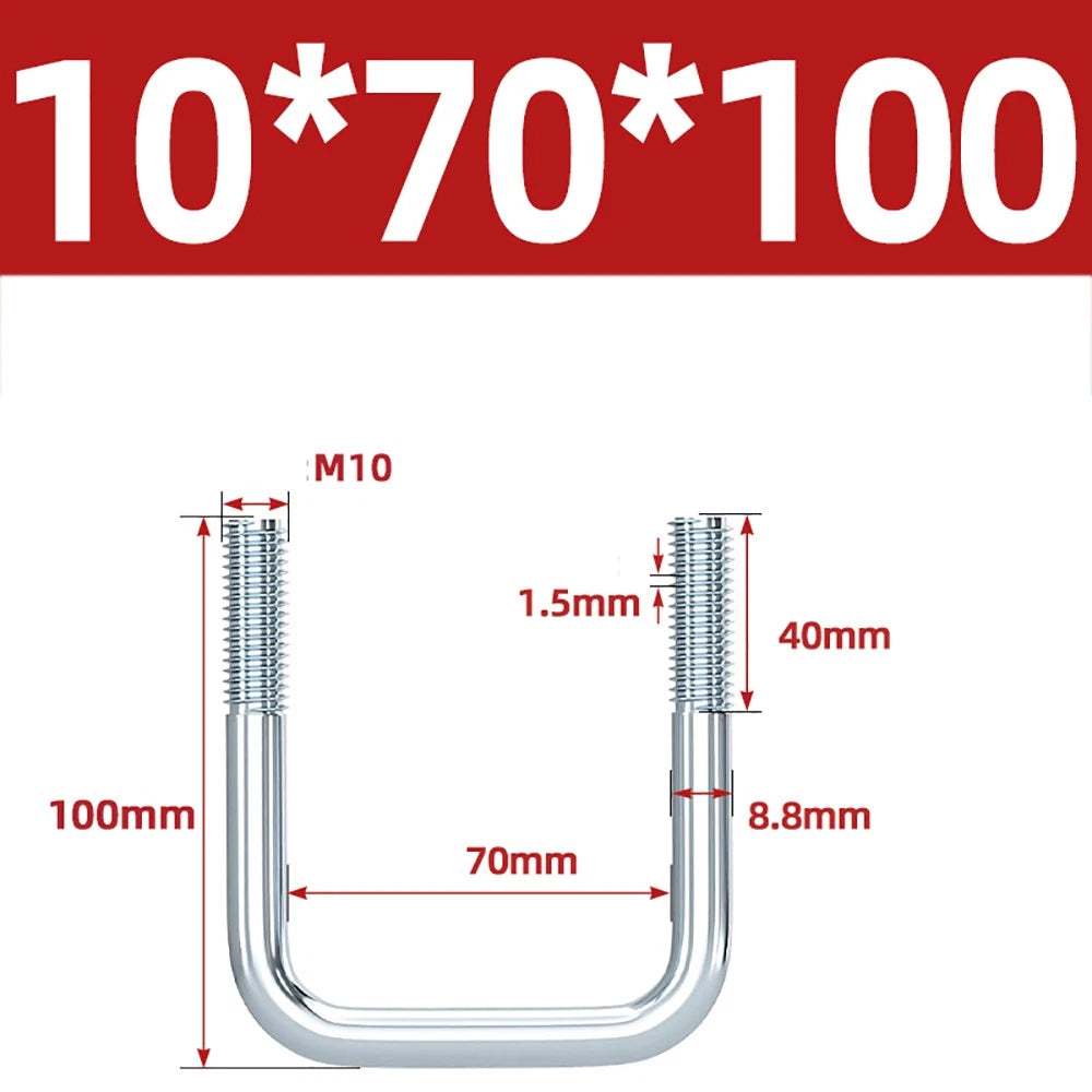 Square U-Bolts Galvanized Carbon Steel Fixing Clamp Bolt M6 M8 M10 M12 M14 M16