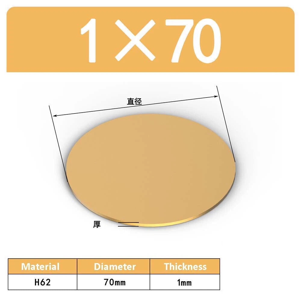 H62 Solids Brass Discs Blanks Metal Round Sheets OD 10mm-300mm Thick 0.3mm-4mm
