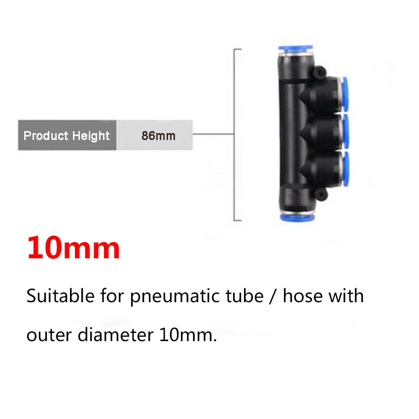 Pneumatic 5-Way Push-In Fitting Manifold | Air Tube Connector 4 6 8 10 12mm