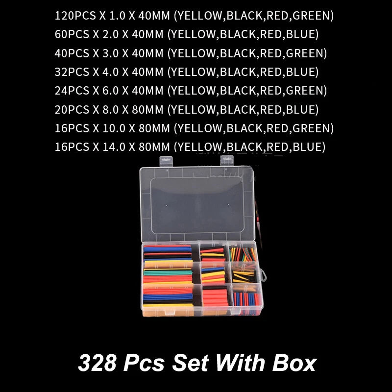 Heat Shrink Tubing Kit — 127/164/328/530 Pcs Assortment with Cable Sleeve Wrap