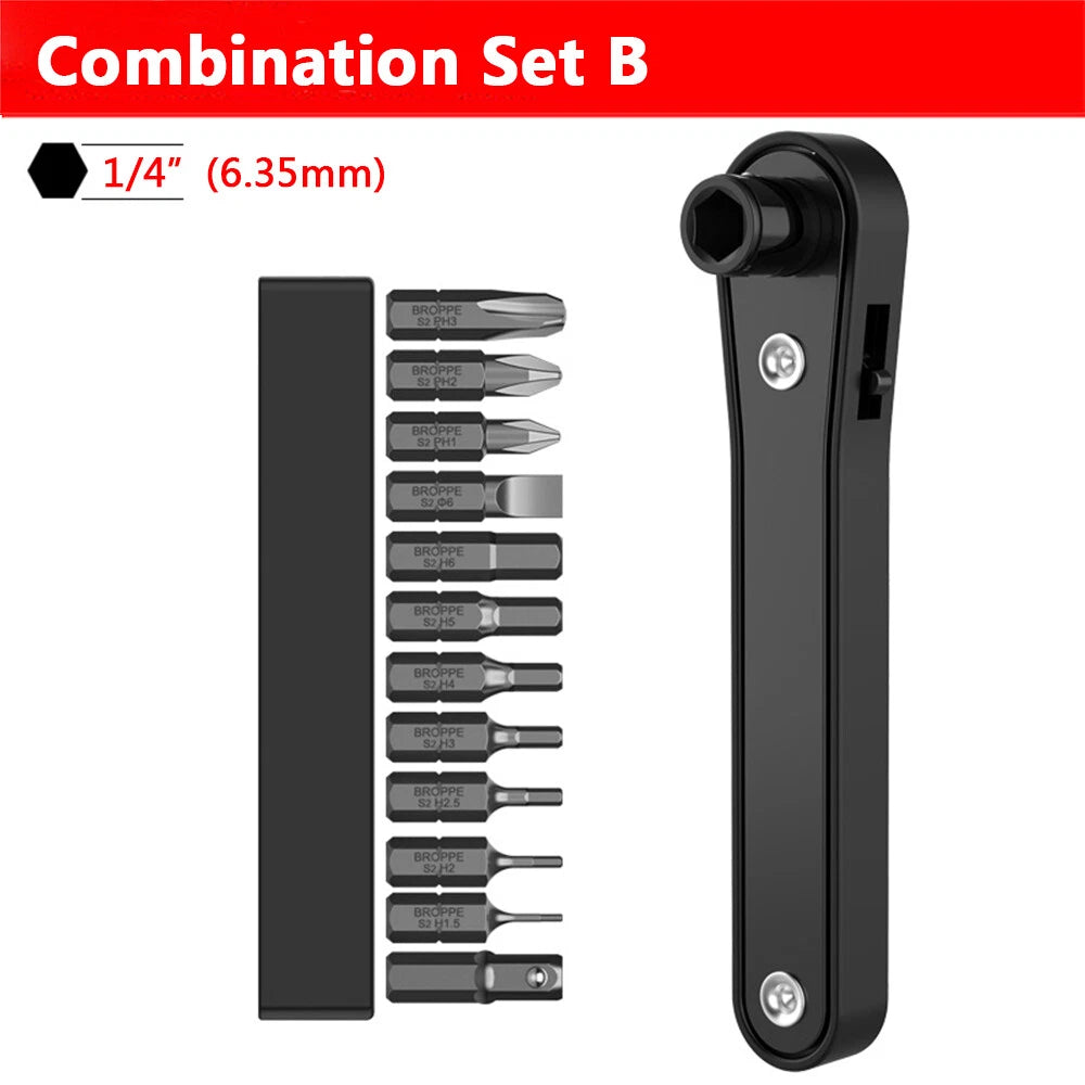Mini Ratchet Wrench 1/4 inch Hex Socket Wrench Screwdriver Bit Mix Set Hand Tool
