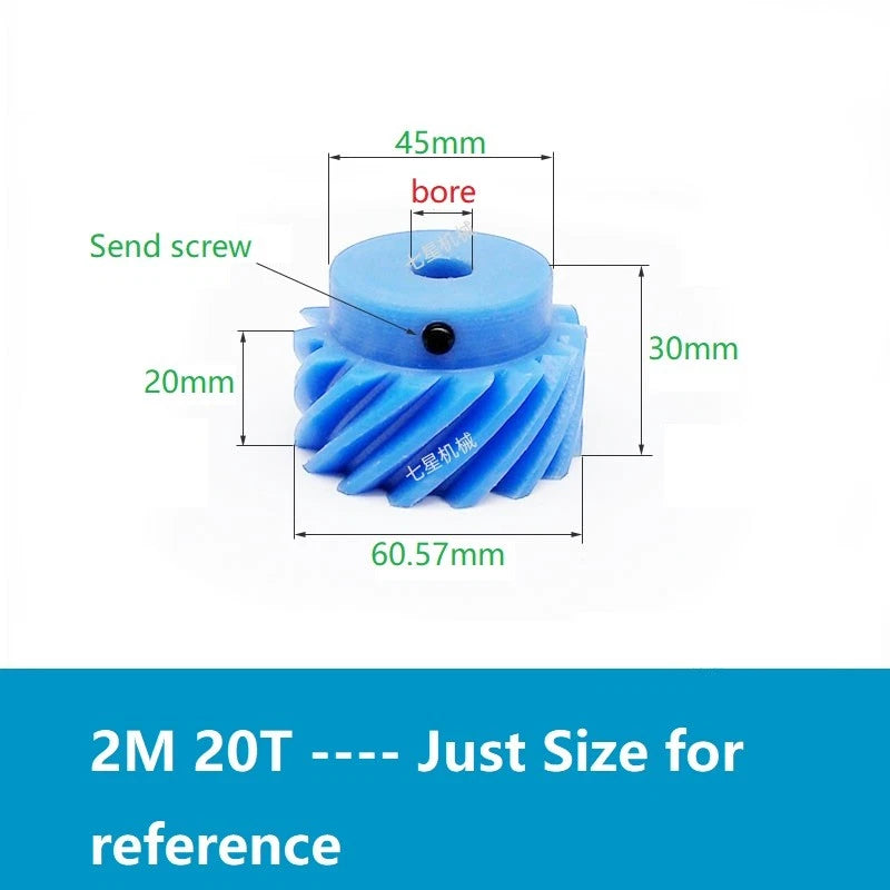 Plastic Helical Gear 2M Mod 2 45° 10T - 30T Teeth Nylon Motor Pinion Bore 6-20mm