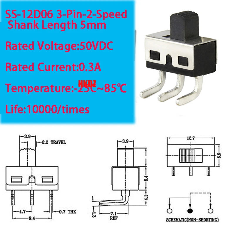 PCB Miniature Toggle Switch SPST — SS-12D10 / SS-12D06 / SS-12D07 / MSK12C01, 3 & 7 Pin, Straight/Bent/DIP/SMD