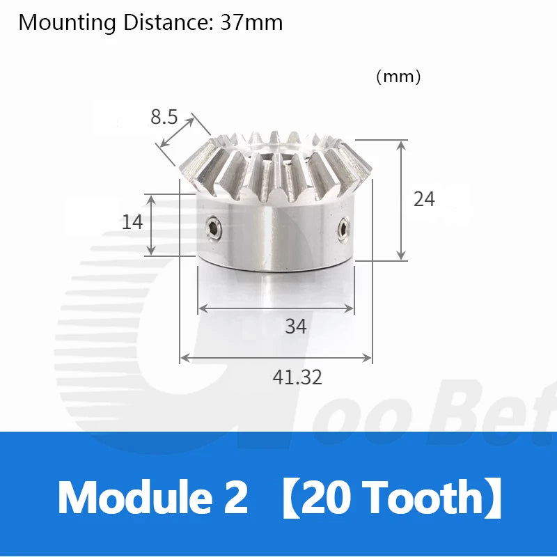 Module 2 Bevel Gear Stainless Steel 90° 1:1 Pairing 20/25/30 Tooth Miter Gear