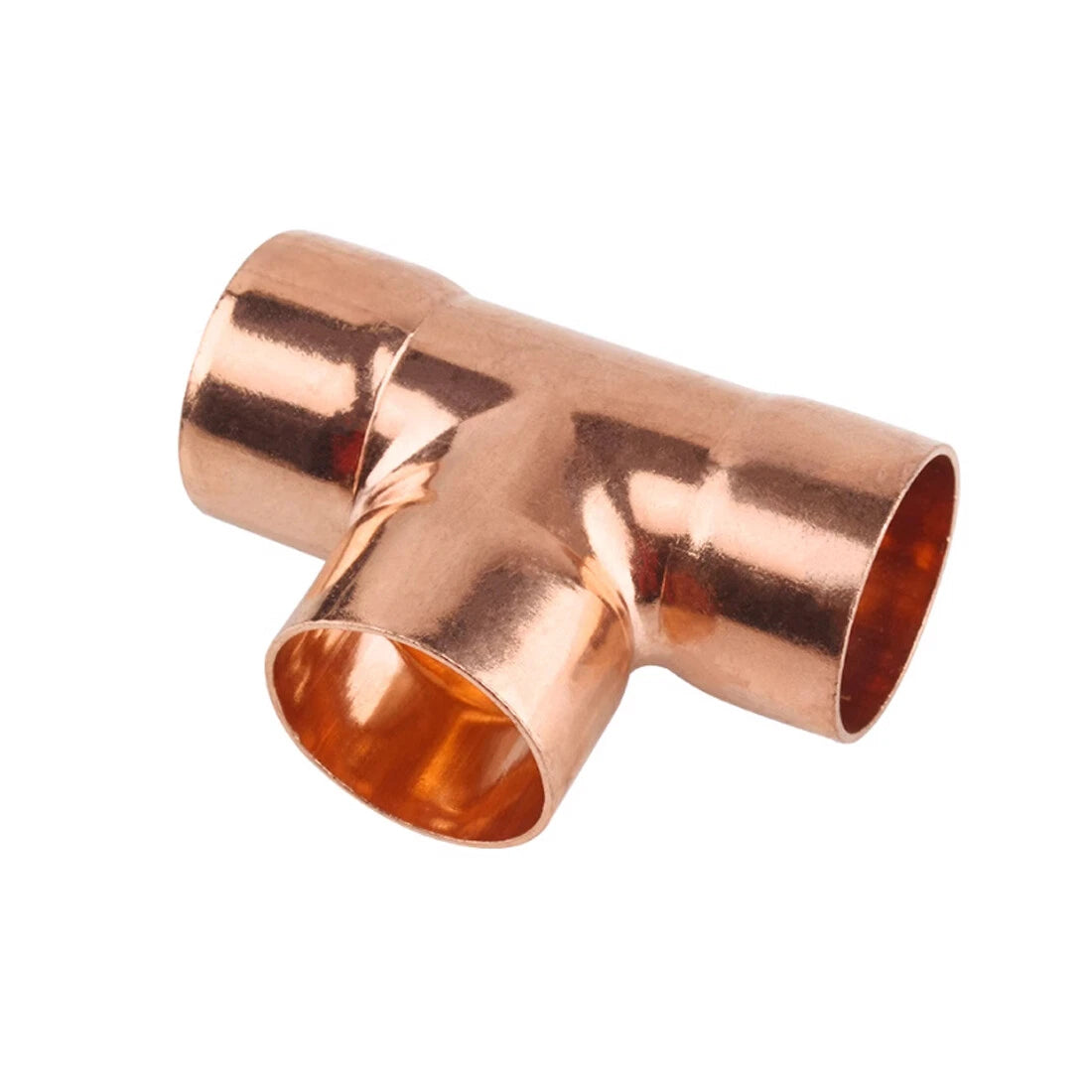Copper End Feed Tee Fitting — Equal & Reducing T-Type, ID 6.35mm–67mm