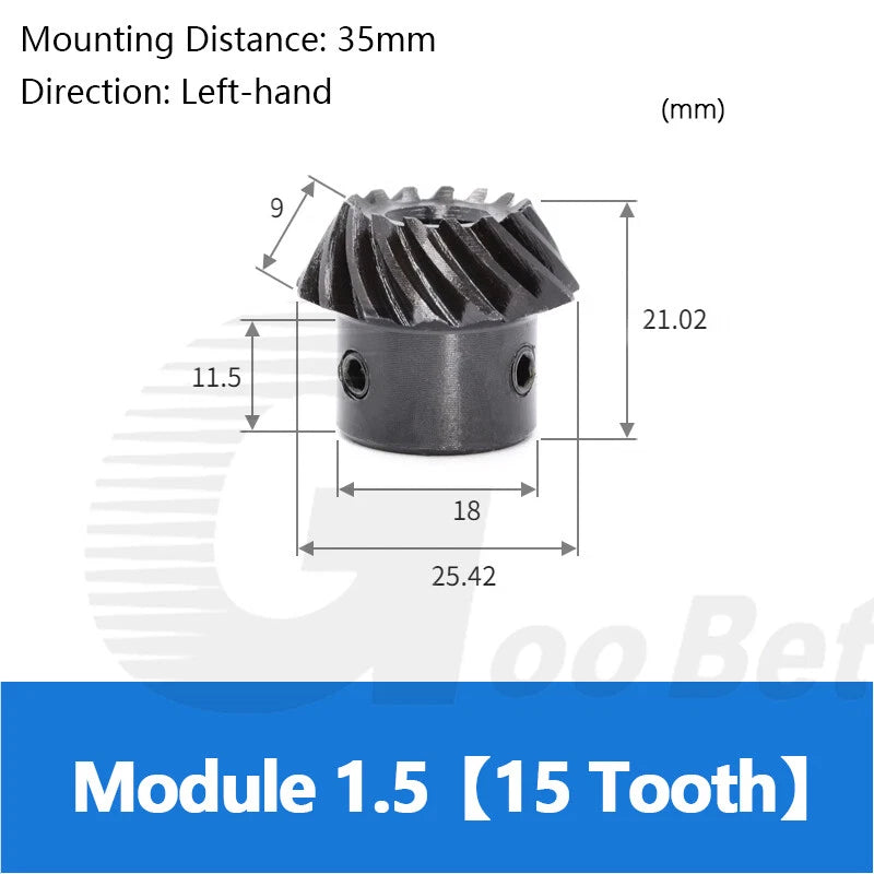 Spiral Bevel Gear C45 Steel Mod 1.5 Ratio 1:2 15 30 18 36 Tooth Hardened Black