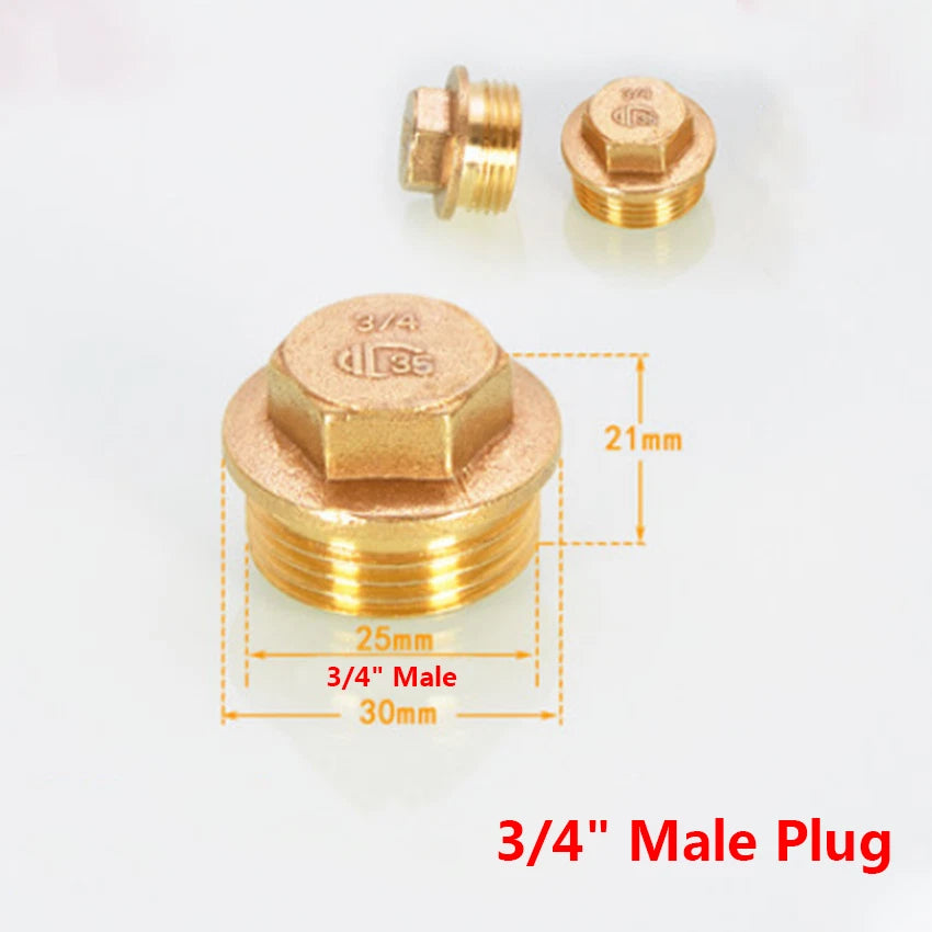 BSP Brass Pipe End Cap & Blanking Plug — 1/2", 3/4", 1" Male Plug & Female Cap