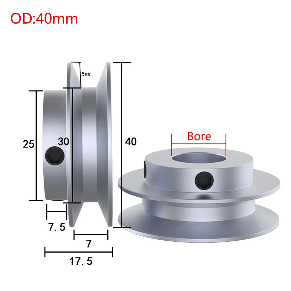 V Grooved Pulley PU Round Belt Pulleys Aluminum For 6mm Width Belt OD 20mm-100mm