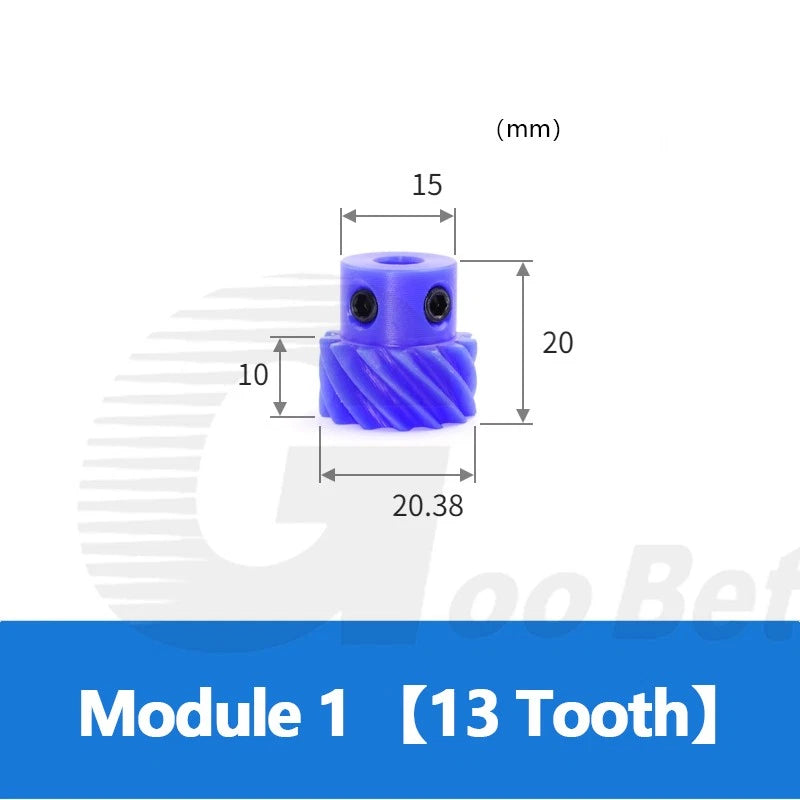 Mod 1 Helical Gear 45° Left-hand 13-26 Tooth Motor Pinion Bore 6-16mm Nylon Blue