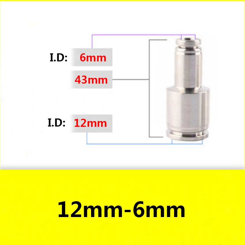 Stainless Steel Straight Reducing Push-to-Connect Fitting — Pneumatic Tube Adapter