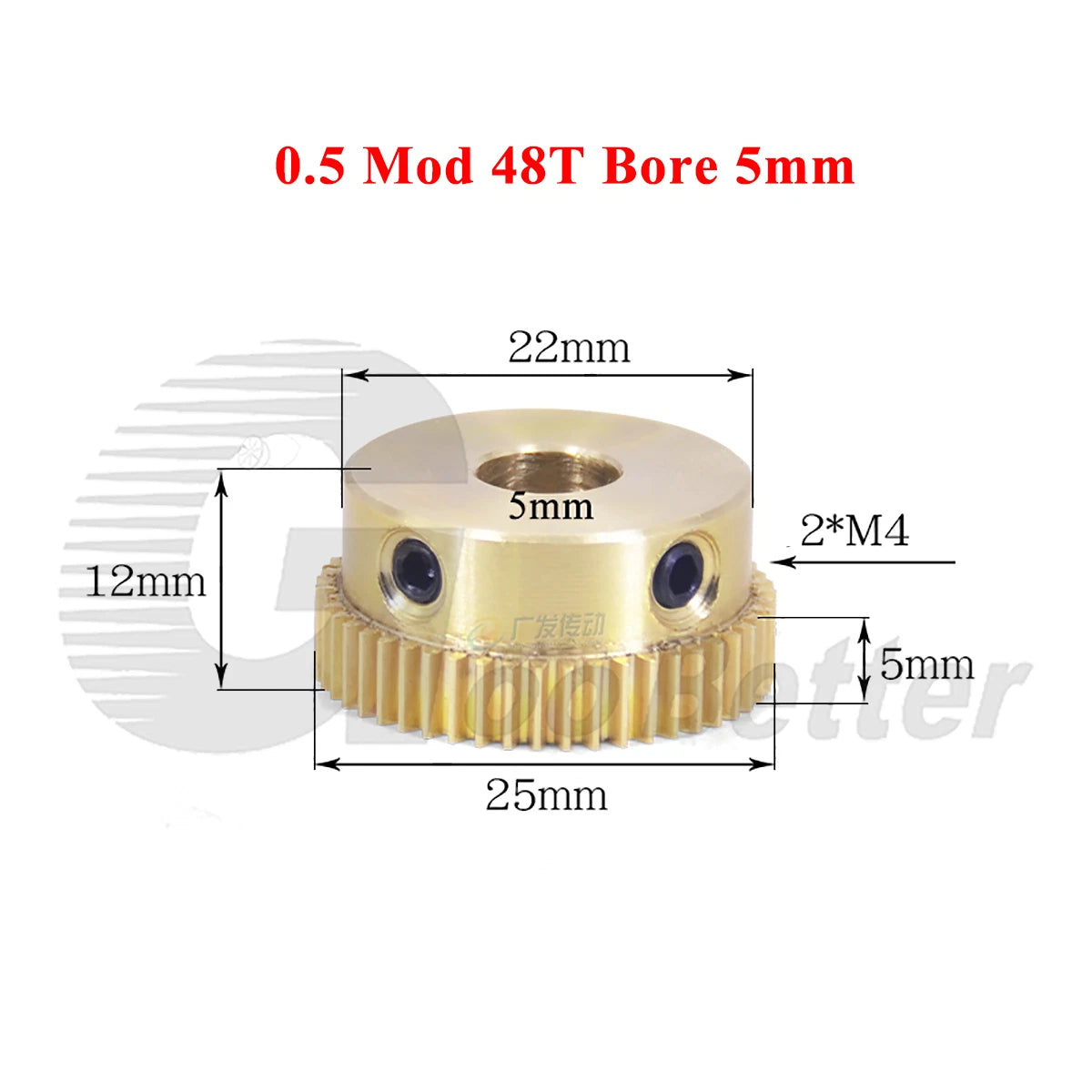 0.5 Mod Brass Pinion Spur Gear 48 Teeth Bore 4/5/6/8/10/12mm Transmission Gear