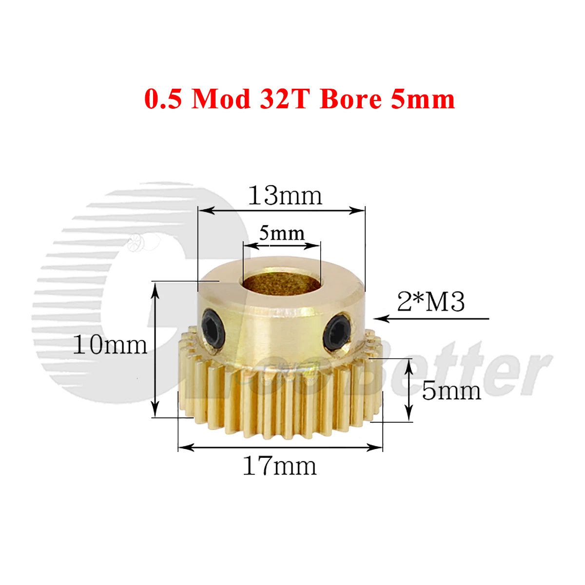 0.5 Mod Brass Spur Gear 32 Teeth Bore 4~10mm Motor Gear Transmission Pinion Gear
