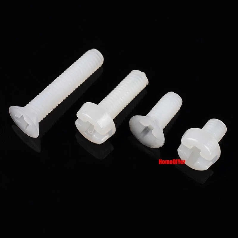 White Nylon Phillips Machine Screws M3 Round & Flat Head 5–20mm with M3 Nuts - HomeDIYer