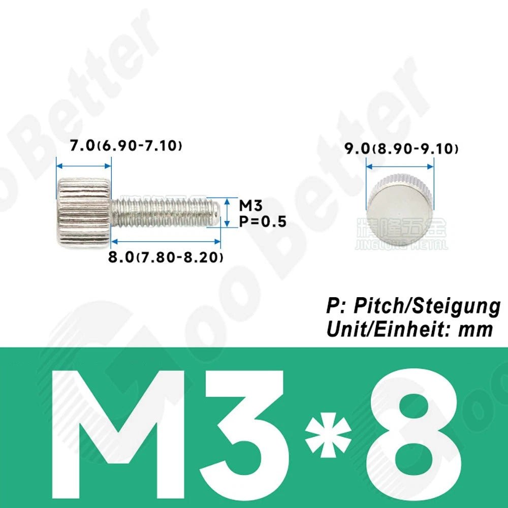 M3 Knurled Thumb Screws A2 Stainless Steel Flat Head Thumbscrew Bolts 6mm to 20mm - HomeDIYer