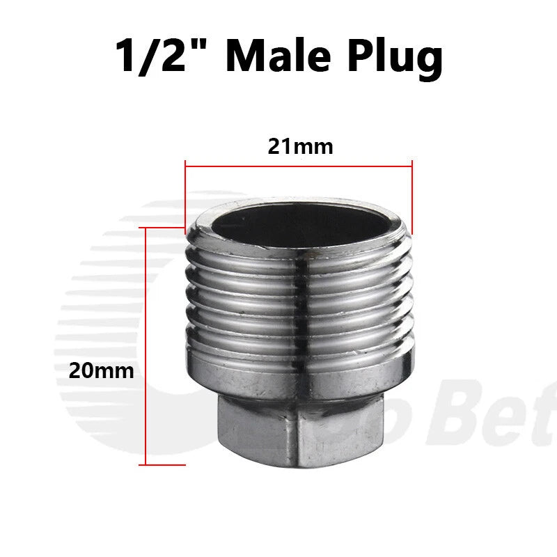 Stainless Steel 304 BSP Pipe Plug & End Cap — Male Plug / Female Cap, 1/2" to 1"