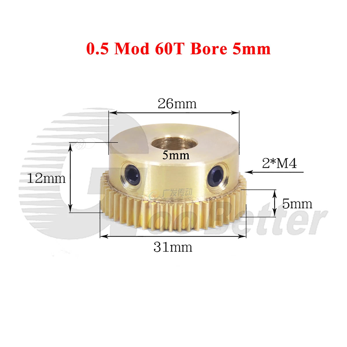0.5 Mod Brass Spur Gear 60 Teeth Bore 4~15mm Motor Gear Transmission Pinion Gear