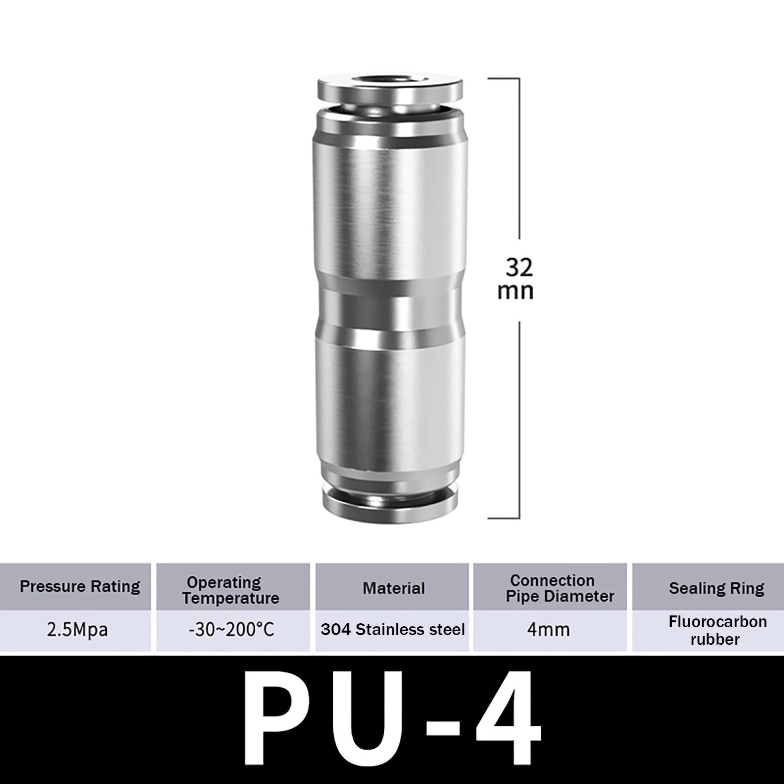 Stainless Steel Pneumatic Straight Push-to-Connect Hose Fitting | Inline Air Tube Connector