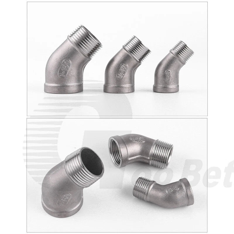 Stainless Steel 45° Elbow Pipe Fitting | 1/4"-2" BSP Male Female Thread | 304 SS Equal Elbow