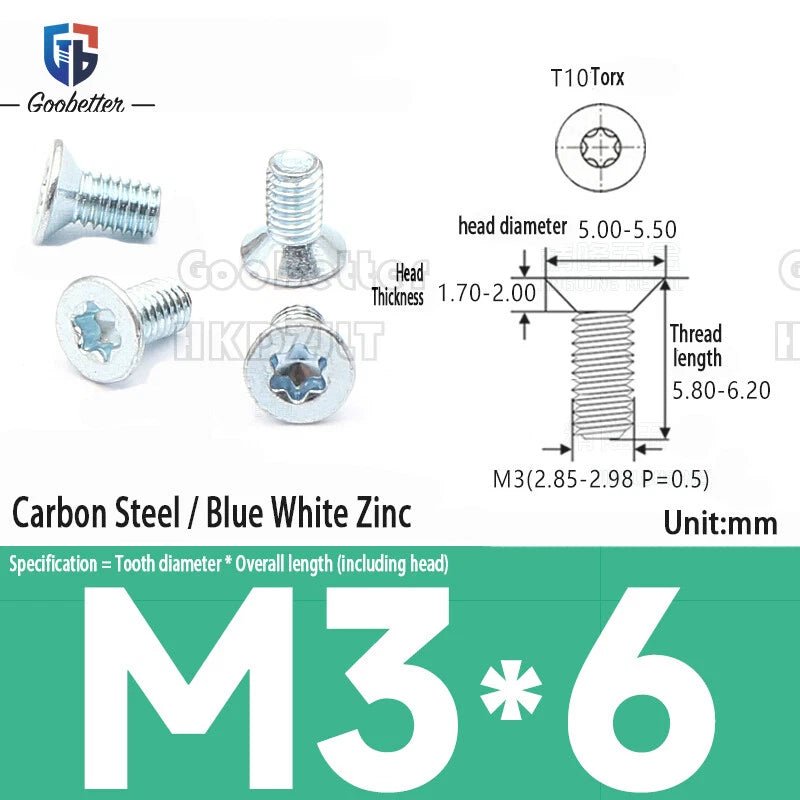 M3 Torx Flat Head Countersunk Machine Screws — Carbon Steel & Stainless Steel, Multi - Finish - HomeDIYer
