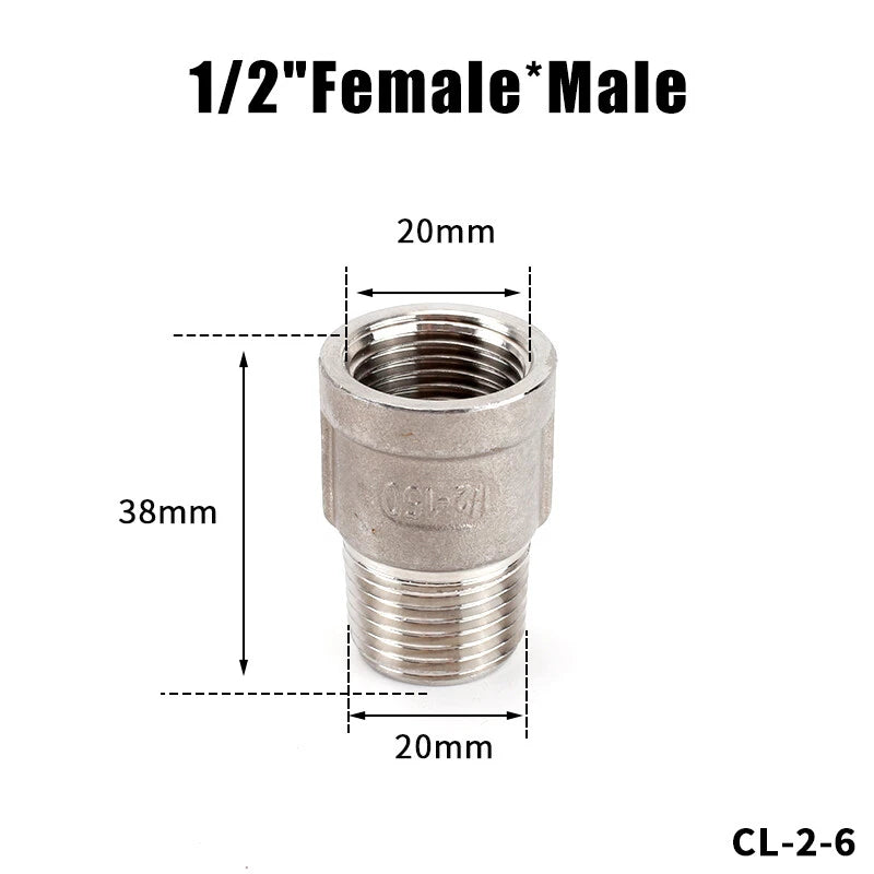 304 Stainless Steel BSP Male Female Straight Pipe Fitting 1/4" to 2"