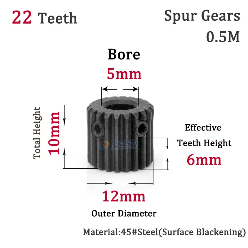 0.5M 20-24T Spur Gears Steel Pinion Gears Metal Spur Transmission Gear 45 Steel