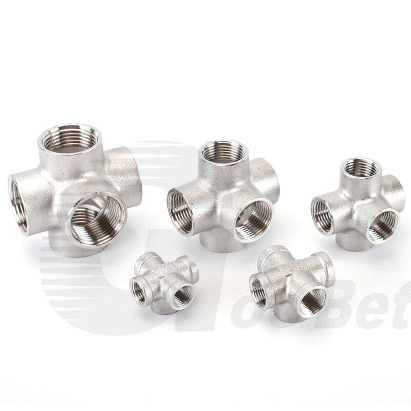BSP Female 5-Way Pipe Fitting – Stainless Steel Elbow Connector Adapter, 1/4" to 2"