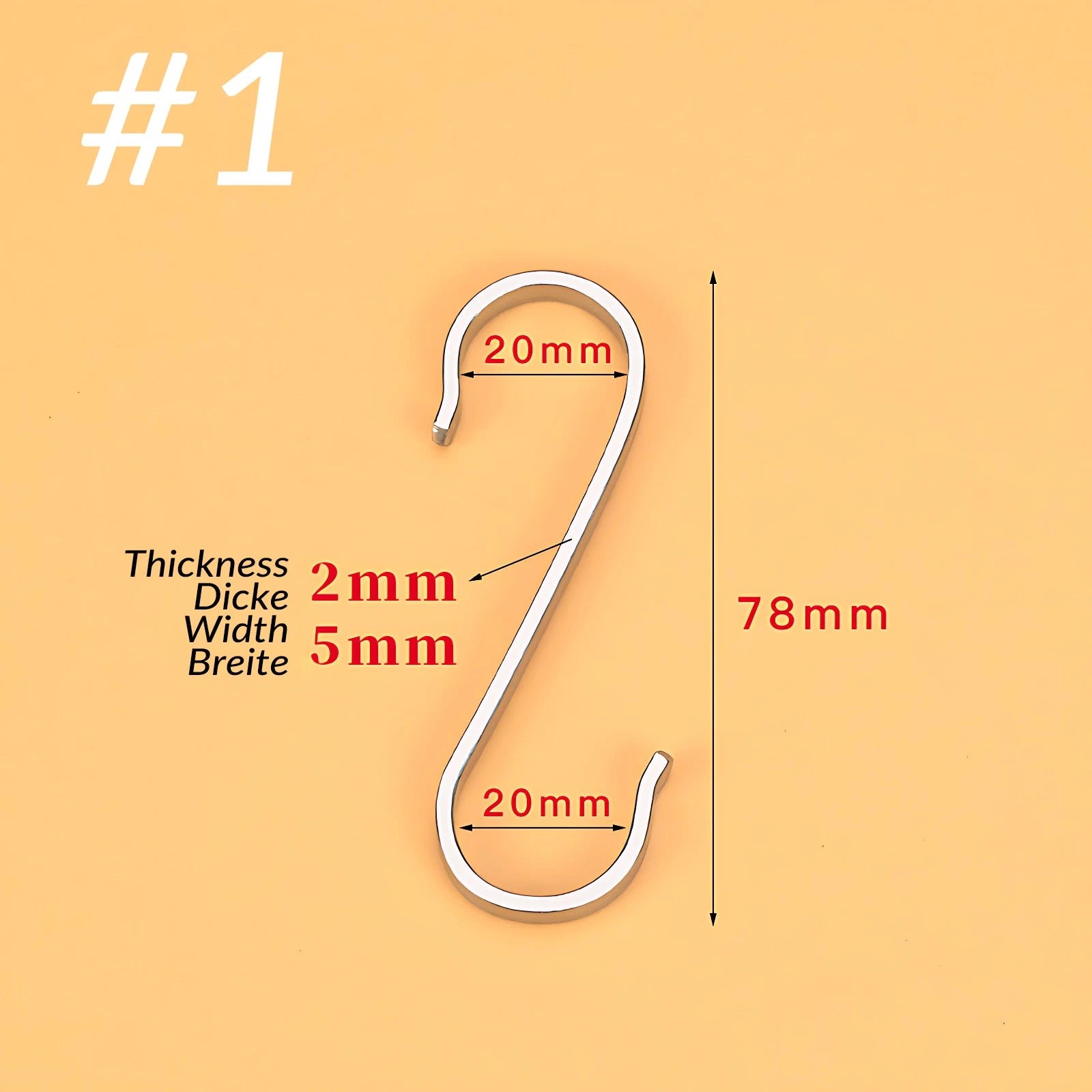 Stainless Steel Flat S Hooks Kitchen Meat Pan Utensil Clothes Hanger Hanging