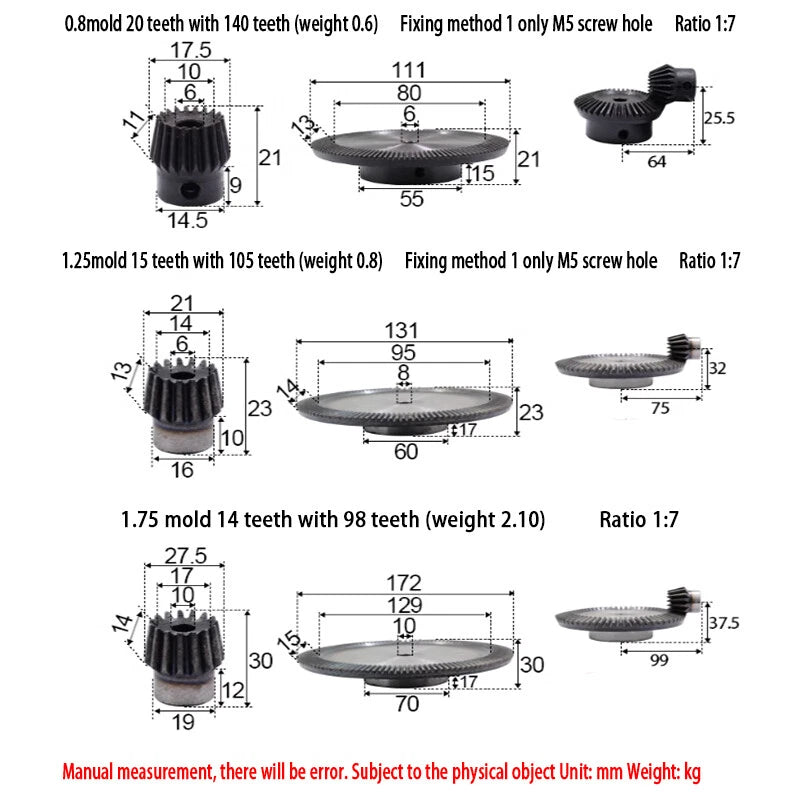 0.8 - 3 Mod Bevel Gear 13-160 Teeth Transmission Gears Bevel Teeth 90° 45# Steel