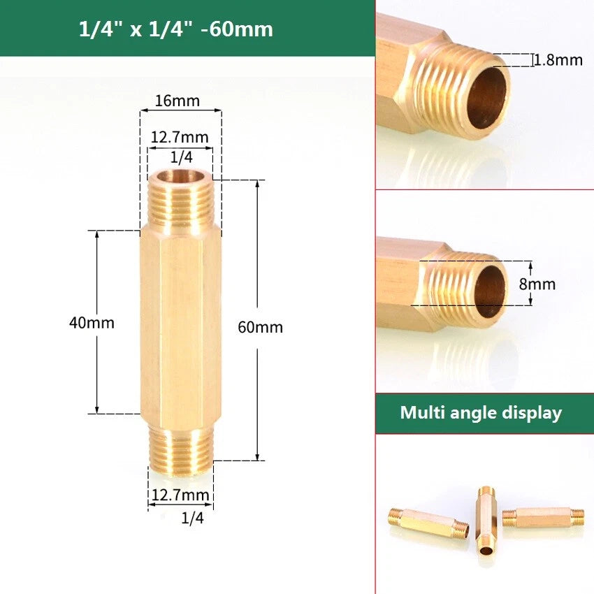 BSP Male Thread Brass Extension Pipe Fitting Adapter | 1/8" to 1/2" Connector