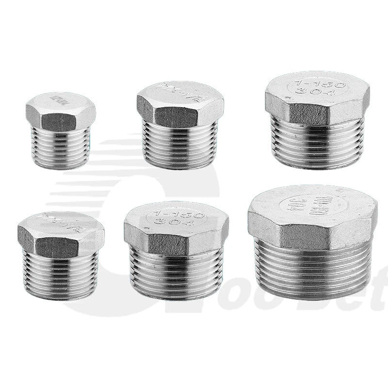 304 Stainless Steel BSP Male Thread Hex Plug — End Stopper Pipe Fitting (1/4" to 2")