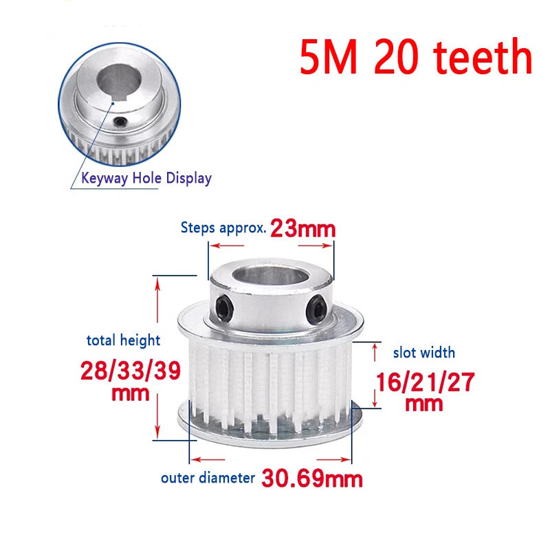 HTD 5M Timing Belt Pulley 8-30mm Bore 20-48T, for 15/20/25mm Wide CNC 3D Printer