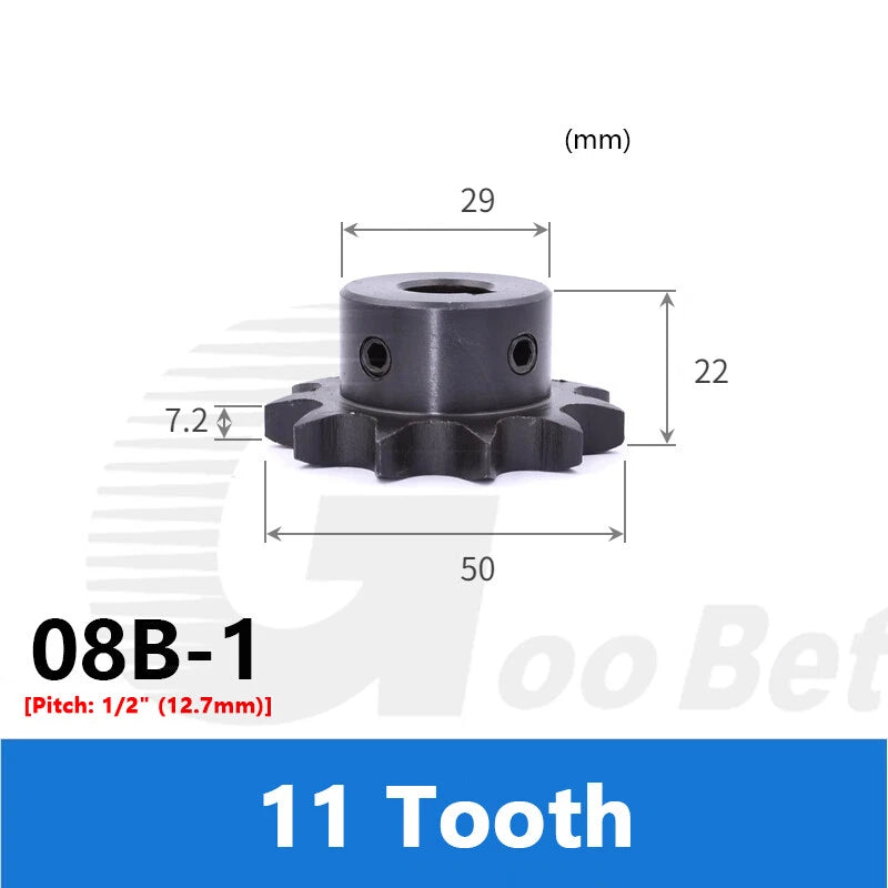 08B-1 1/2" Pitch Roller Chain Sprocket C45 Steel 10-20 Tooth 10-40mm Bore Black