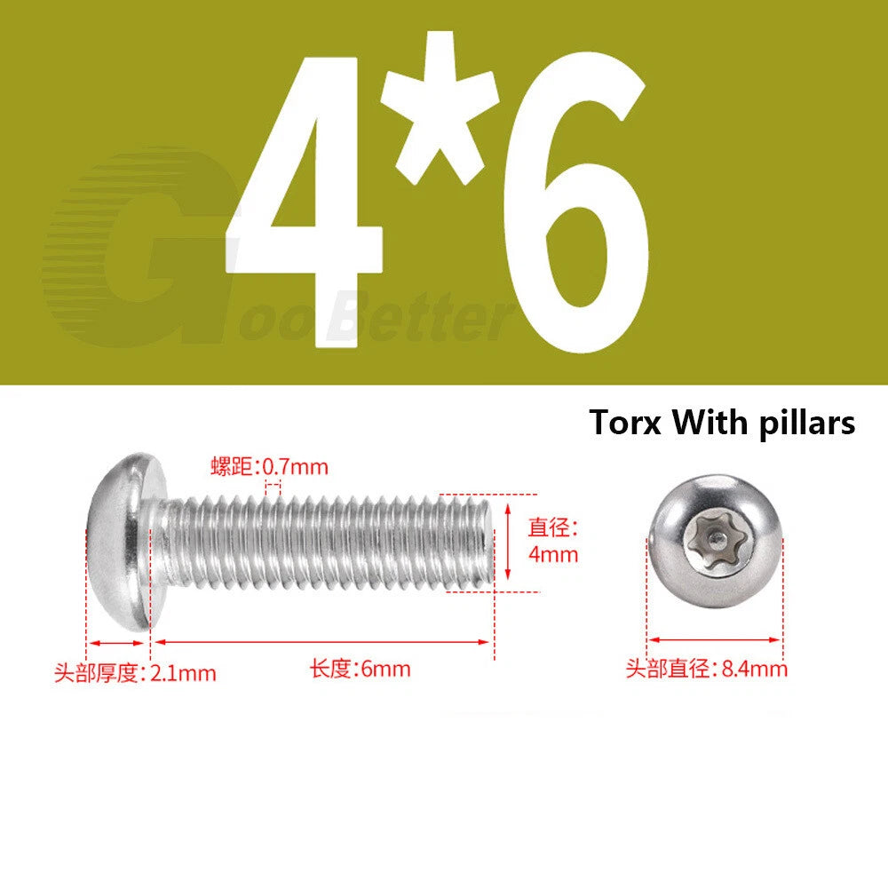 M3–M12 Torx Button Head Screws – A2 Stainless Steel, Star Drive, Fully Threaded (4–110mm Lengths)
