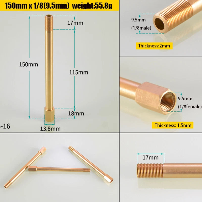 Brass BSP Extension Pipe Nipple Adaptor — Male to Female 1/8" 1/4" 3/8", 50–150mm