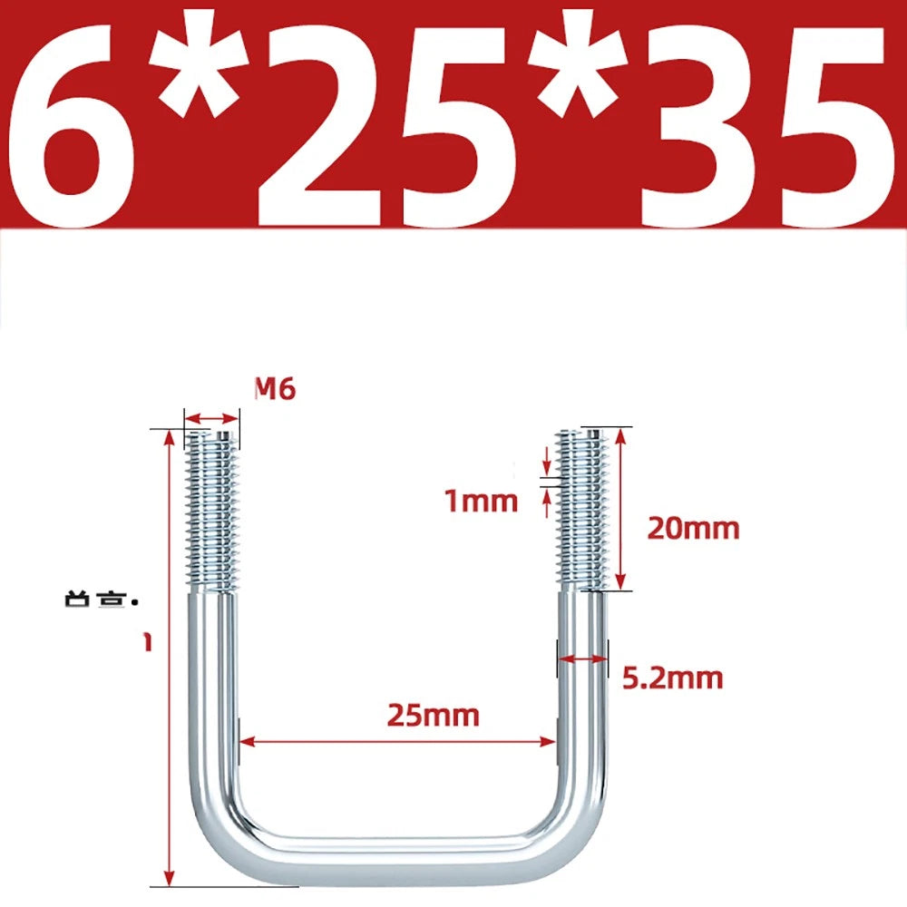 Square U-Bolts Galvanized Carbon Steel Fixing Clamp Bolt M6 M8 M10 M12 M14 M16