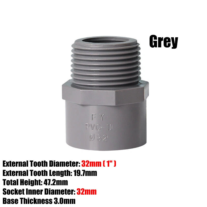 1 2" to 2" PVC Nipples Threaded Pipe Fittings Connector BSP Male Adapter Grey