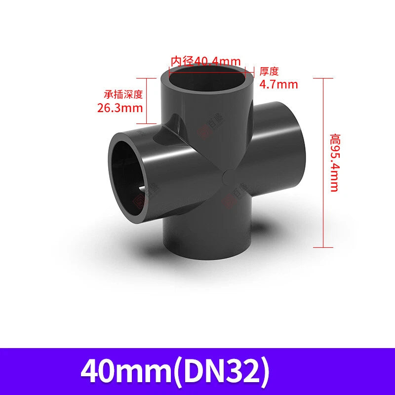 PVC UPVC 4-Way Water Supply Pipe Fittings Adapter Connector Joint ID 20mm-110mm