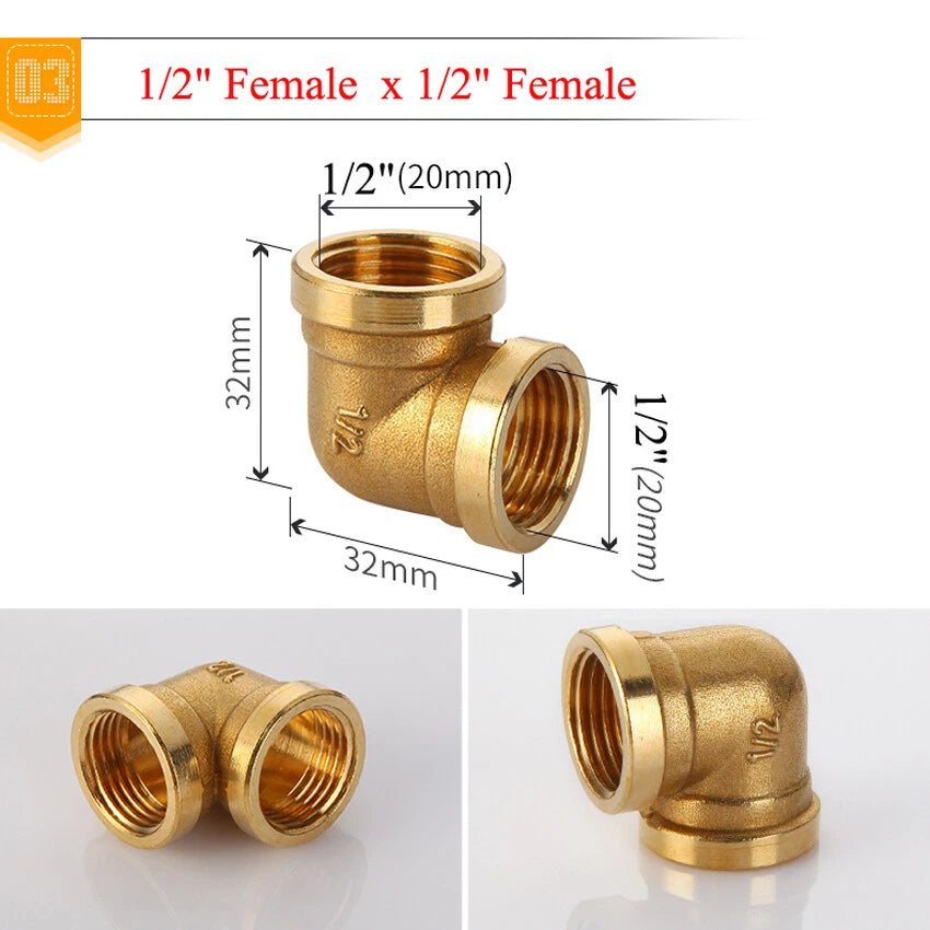 BSP Brass Elbow Fitting — 1/2", 3/4" & 1" Male/Female Thread Pipe Connector Adapter
