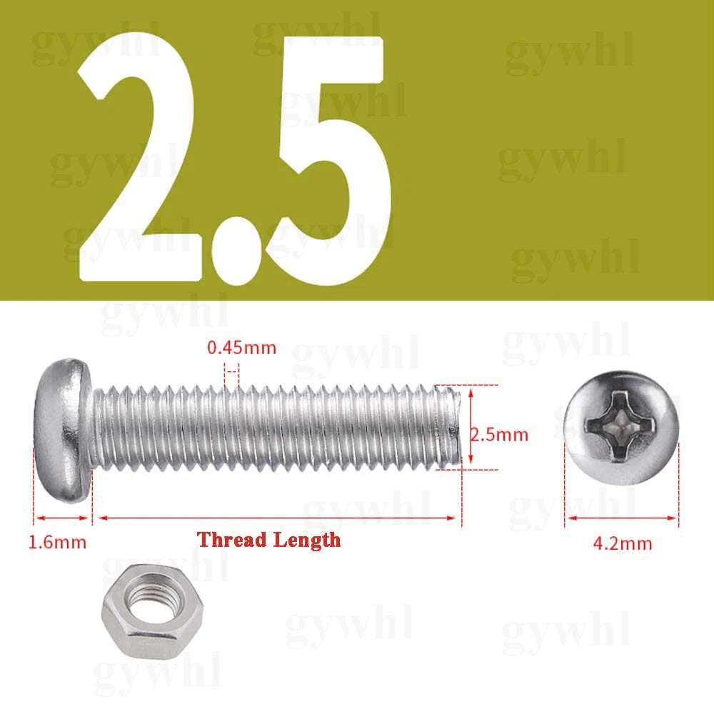 A2 Stainless Steel Pan Head Phillips Machine Screws + Nuts Set – DIN 7985, M2 to M10 (3–100mm Lengths)